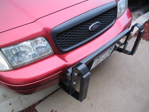 2001 Ford Crown Victoria - Okay, so it doesn't help the look, but it's better than the crooked Code3 or the bare brackets. Or, *shudder*, holes in the bumper.