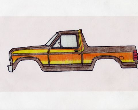1981 Ford Bronco - This is a drawing of a pickup truck's side profile, showing its body and paint scheme.