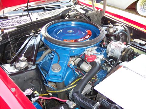 1972 Ford Ranchero - Engine bay detail showing the Ford 351-4V V8 engine, not a 1972 Ford Ranchero.