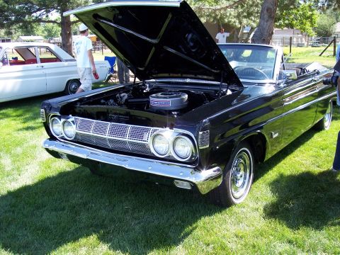 1972 Ford Ranchero - Black 1964 Mercury Marauder convertible at a car show, hood open to reveal the engine.