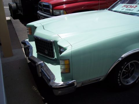 1972 Ford Ranchero - Front view of a 1972 Ford Ranchero with a 'For Sale' sign in the window.