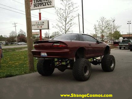 1981 Ford Bronco - This custom lifted car has massive off-road tires and a lifted suspension.