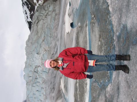 1973 Ford Ranchero - A person stands on a vast glacier, surrounded by towering ice formations under a cloudy sky.