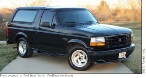 1981 Ford Bronco - This black Ford Bronco features a distinctive grille and body style from the early to mid-1990s.