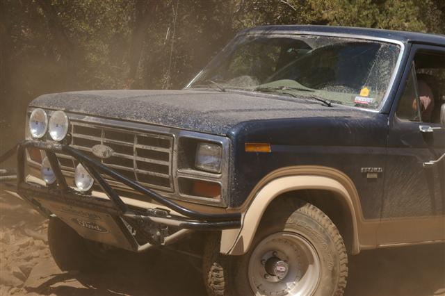 1986 Ford Bronco front with brush guard and off-road lights