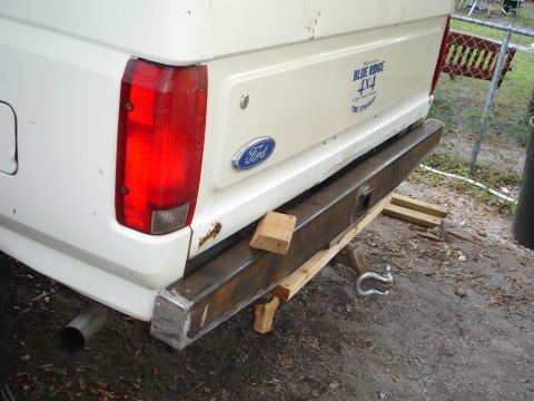 1989 Ford Bronco - Custom steel bumper installed on a white Ford Bronco, showing the rear section and a "Blue Ridge 4x4" decal.