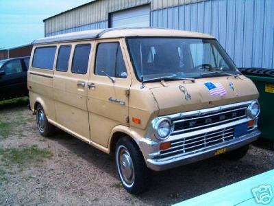 1978 Ford E250 - This Ford Econoline van has a distinctive grille and body style from the late 1960s.