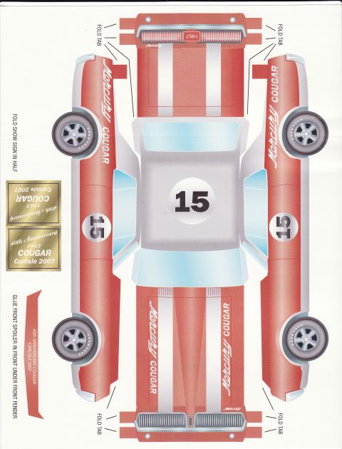 1967 Mercury Cougar - Make a model of a 1967 Trans Am Cougar! Just print this on heavy paper, cut and fold.