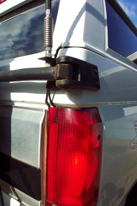 1996 Ford Bronco - CB Radio Antenna Mount Mounted to Tire Carrier Bracket (can't depend on the swing arm pin for good ground) Swing arm in latched position. C…