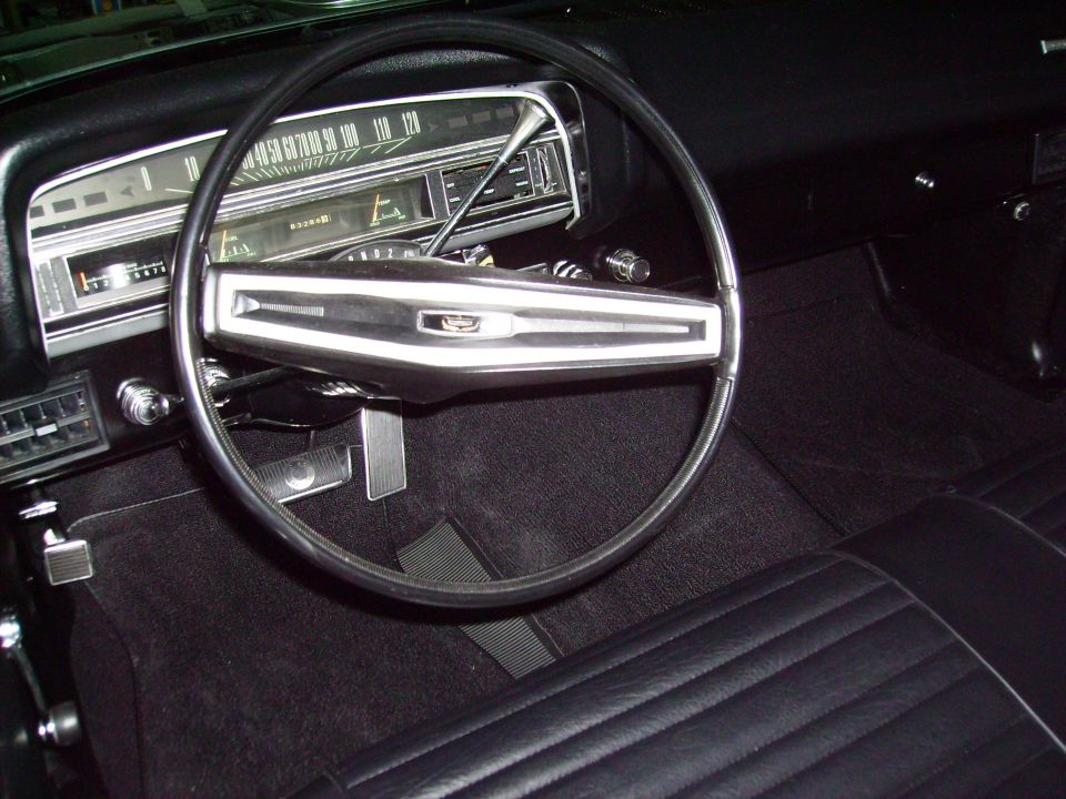 1970 Ford Ranchero interior showing dashboard, steering wheel, and seats