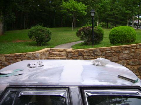 1982 Ford Crown Victoria LTD - The top being sanded. Note the B-Pillar still has no bondo.