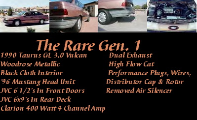 1990 Ford Taurus - This 1990 Ford Taurus GL 3.0 Vulcan is shown in Woodrose Metallic with a black cloth interior and custom audio.