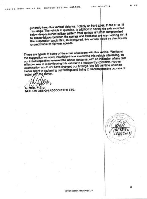 1996 Ford Bronco - Page three of a consulting engineers letter with closing remarks, signature, and stamped seal, not a technical document.