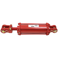 1991 Ford Bronco - A red hydraulic cylinder with clevis ends is shown against a white background. A label is visible on the cylinder body.