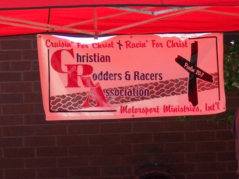 1972 Ford Ranchero - Banner reads 'Cruisin' For Christ + Racin' For Christ Christian Rodders & Racers Association Motorsport Ministries, Int'l'.