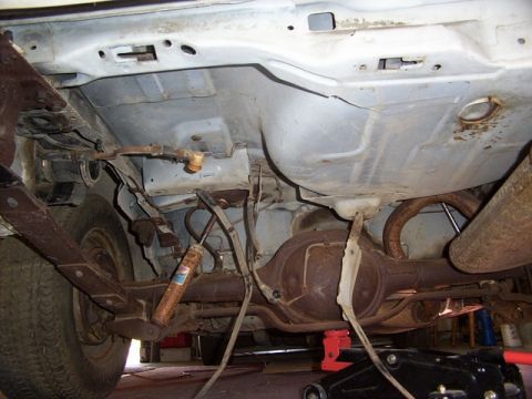 1978 Ford Mustang II - Gas tank removed, maybe it's time for new shocks.