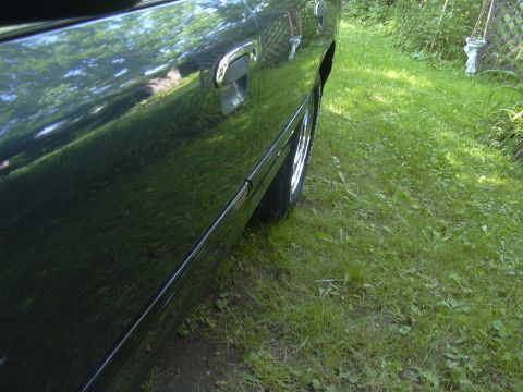 1996 Ford Crown Victoria - A dark sedan is parked on a grassy area, showing its side profile and a portion of the rear wheel.