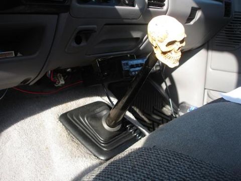 1996 Ford F-150 - The interior of a 1996 Ford F-150 features a unique skull-shaped shift knob.