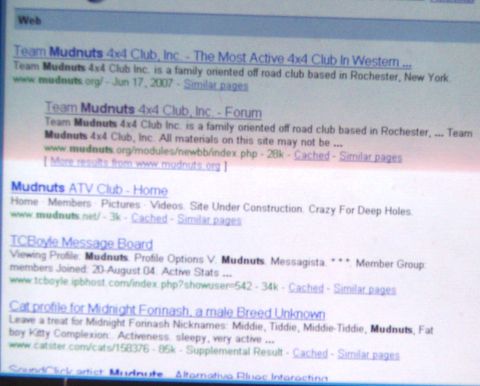 1980 Jeep CJ5 - Web search results page showing links related to 'Mudnuts' and off-road clubs.