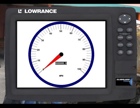 1992 Ford Explorer - This Lowrance GlobalMap 7500C displays a simulated speedometer gauge.