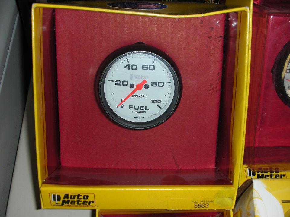 Auto Meter Phantom series fuel pressure gauge in its packaging