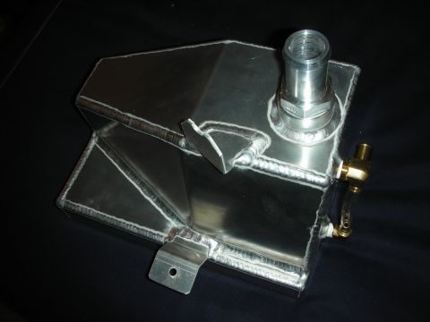 1998 Ford Crown Victoria - Custom aluminum coolant overflow tank with a threaded inlet and a drain valve.