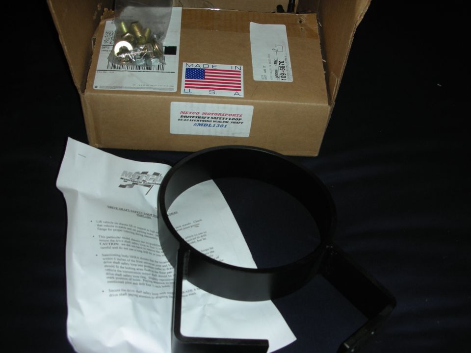 Metco Motorsports driveshaft safety loop with instructions and hardware