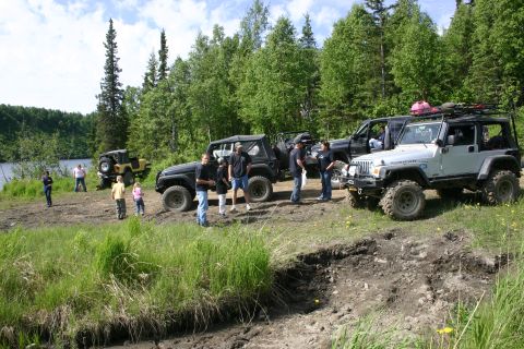 2003 Jeep TJ - Group of Jeep Wranglers gathered for an off-road event in Alaska.