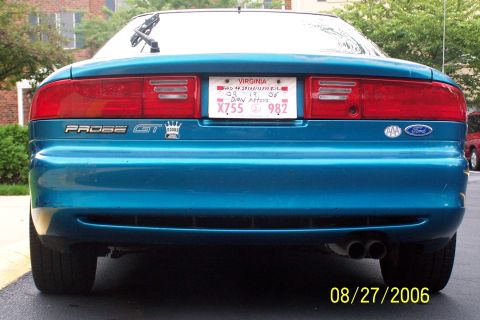 1994 Ford Probe - The rear of a teal 1994 Ford Probe GT is shown, displaying its GT badging and a Virginia license plate.
