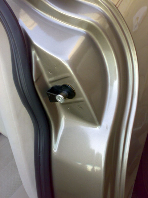 2007 Mercury Grand Marquis - Detail of a car's interior door latch mechanism and striker plate.