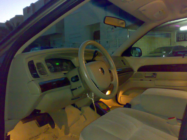 2007 Mercury Grand Marquis interior showing dashboard, steering wheel, and seats