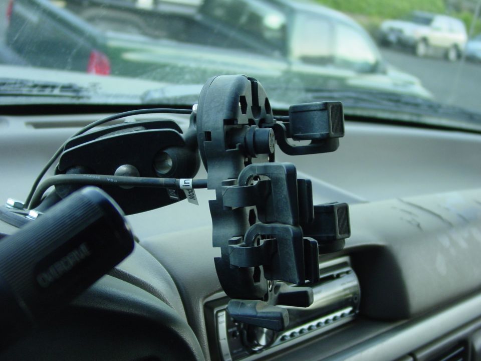 Dashboard with phone mount and Olympus camera grip