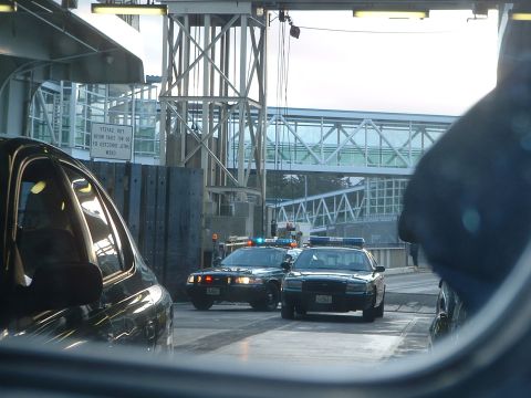 2000 Ford Crown Victoria - Kitsap County Sheriff deputies on ferryboat in Kingston (rearview mirror)