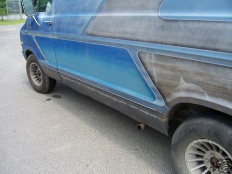 1978 Ford E250 - 1978 Ford E250 van showing custom paint and primer on the rear quarter panel.
