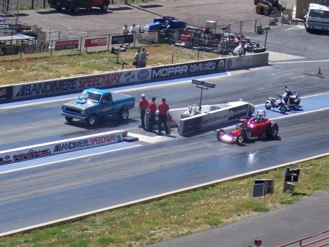 1972 Ford Ranchero - Vehicles line up at Bandimere Speedway for a drag race.