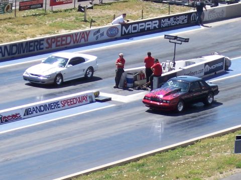 1972 Ford Ranchero - Drag cars line up at Bandimere Speedway for a race.