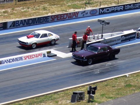 1972 Ford Ranchero - Cars line up at Bandimere Speedway for a drag race.