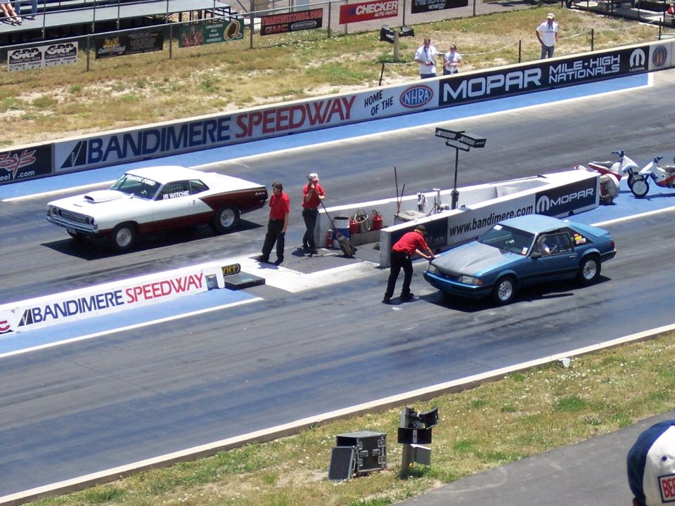 White and brown drag car at Bandimere Speedway, 1972 model year