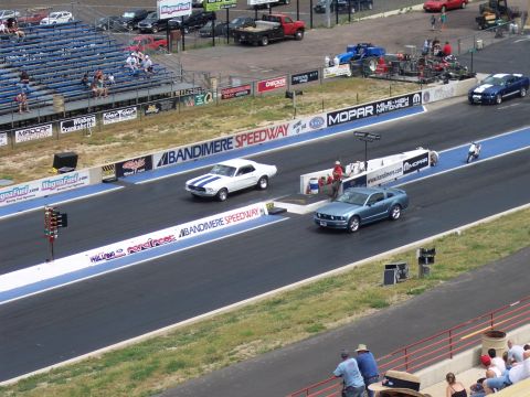 1972 Ford Ranchero - Two cars compete on the Bandimere Speedway drag strip.