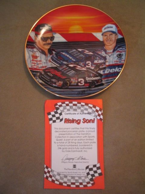 1998 Ford Crown Victoria - Porcelain plate and certificate of authenticity for 'Rising Son', Dale Earnhardt and Jeff Gordon.