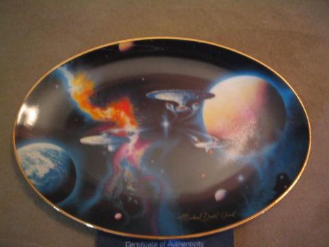 1998 Ford Crown Victoria - A decorative plate depicts starships navigating through a colorful nebula with planets in the background.