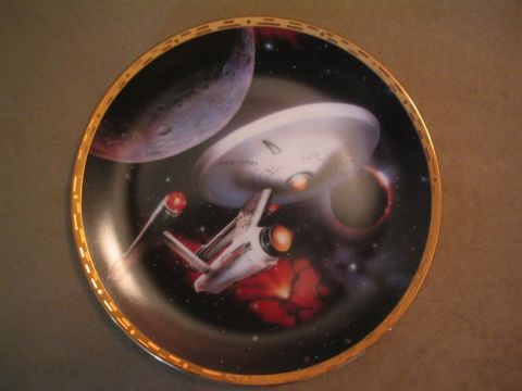1998 Ford Crown Victoria - This decorative plate features the Starship Enterprise in a cosmic scene with planets and nebulae.