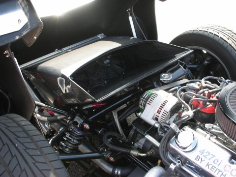 1998 Ford Crown Victoria - Custom V8 engine bay with a 427ci engine and visible cooling fan.