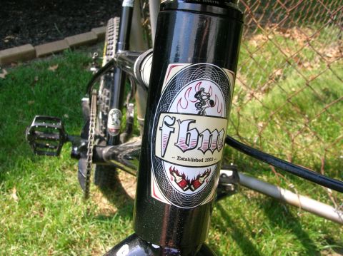 1997 Ford Probe - Close-up of a black bicycle frame an FBM sticker indicating it was established in 1993.