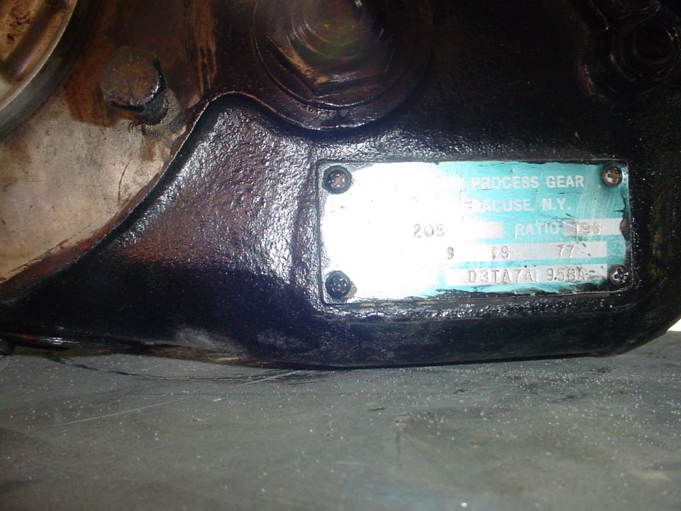 Transfer case data plate with 'PROCESS GEAR SYRACUSE, N.Y.' and 'RATIO 1.96'