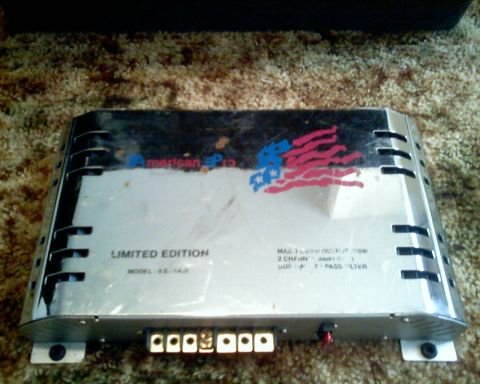 1901 Honda Odyssey - This is an American Pro Limited Edition car amplifier with a US flag graphic and various output specifications listed.