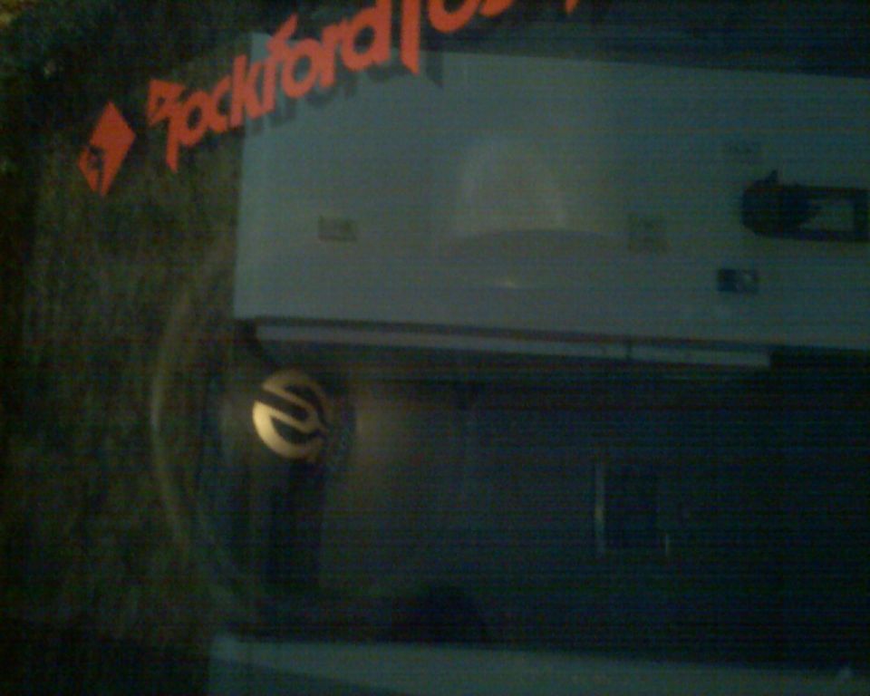 Rockford Fosgate logo on car stereo equipment