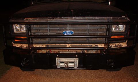 1983 Ford Bronco - I got the winch back on just before supper, so it was dark when I took this. Those "diamond-cut" headlights aren't much brighter…