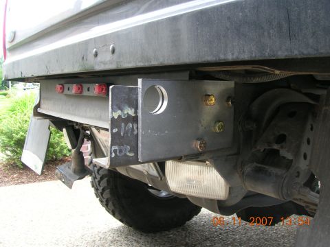 1996 Ford Bronco - Close-up of a custom rear bumper bracket, showing its construction and integrated lights.
