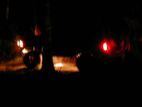 1994 Ford Explorer - A vehicle's rear lights are illuminated at night, with a tire visible in the foreground.